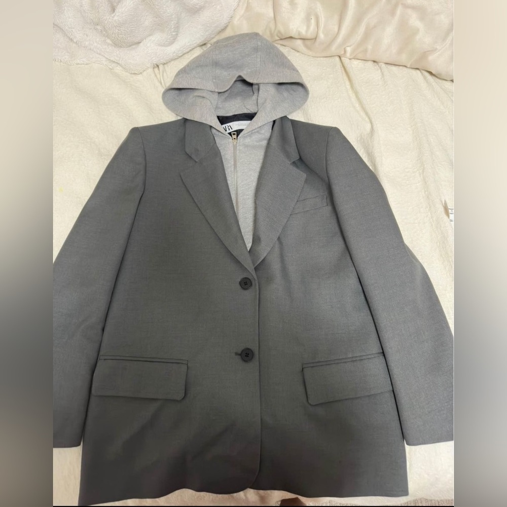 Zara contrasting hooded blazer